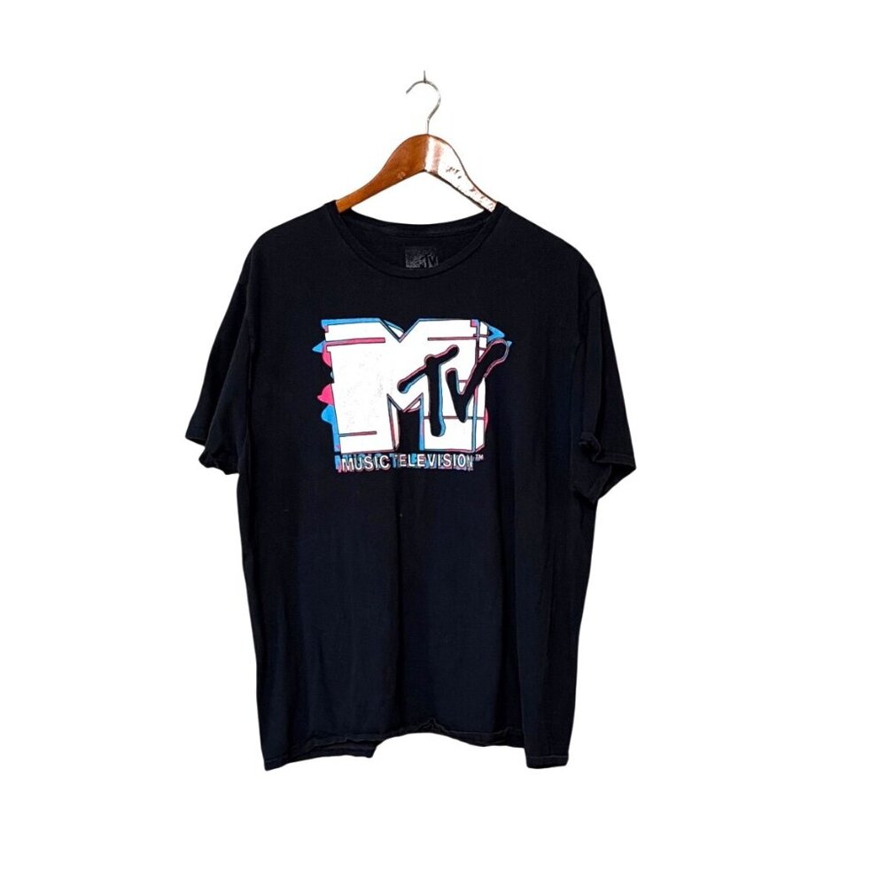 MTV Logo Graphic T-Shirt‎ Black 2XL Mens Vintage 2021 Short Sleeve